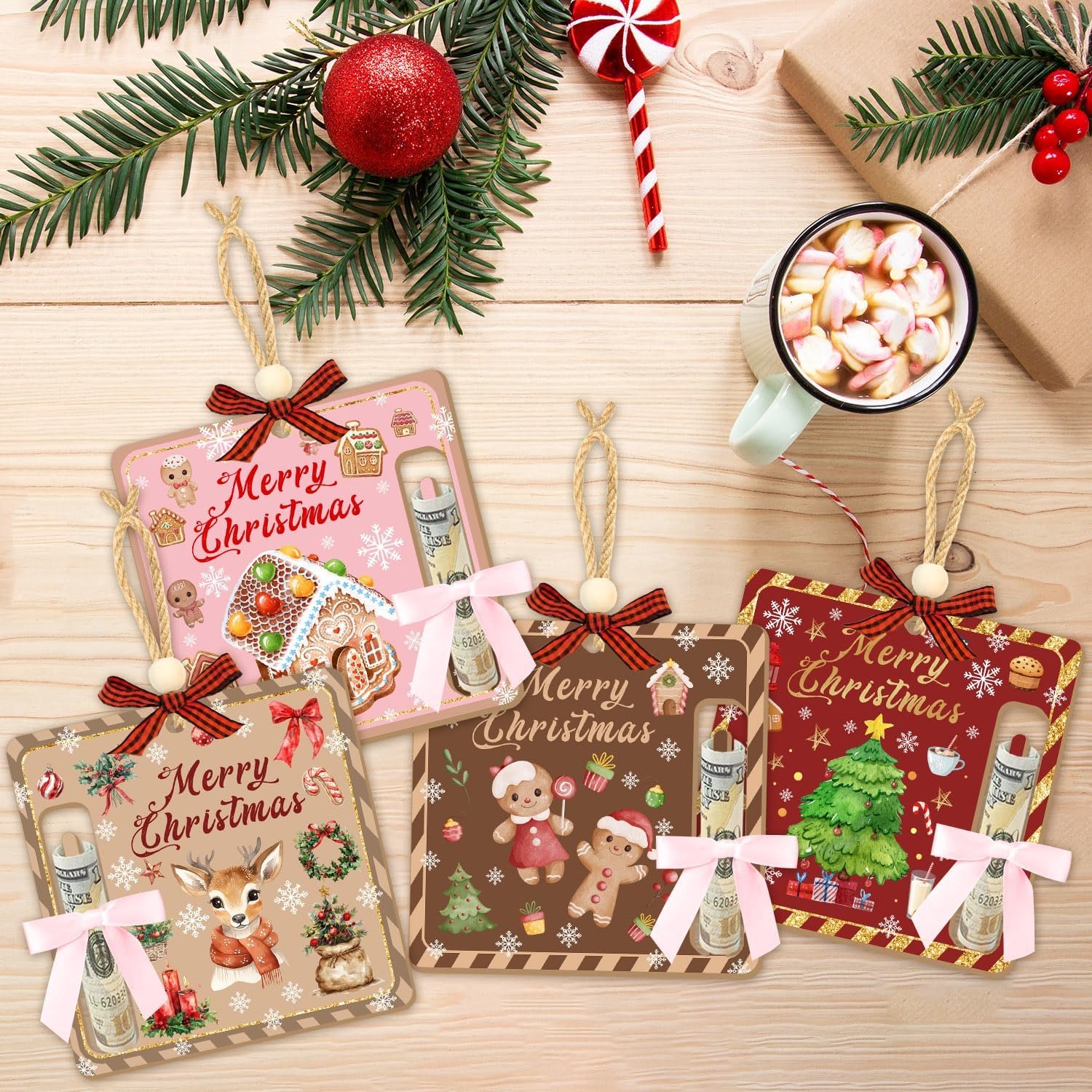 4 stuks - kerstversiering - Geldhouder - kerstornamenten - kersthangers - kerstversiering binnen - Kerstversieringen - kerst versieringen - Kerstboomversiering - Kerstboomhangers - Kerstgeldhouders - Kerst Biljethouder - Kerst Geldhouder - Hout – foto 4