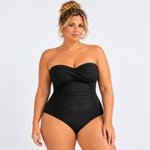 Corrigerend Badpak Dames XL Strapless – Voorgevormde Cups – Buikcorrigerend – Geplooid – Zwart – Elegant Badpak