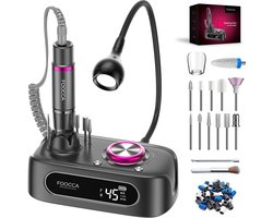 FOOCCA® Elektrische Nagelvijl - Nagelfrees 45000 RPM - Oplaadbaar - Desktop Pro - LED Verlichting - 12 Bitjes + 65 Schuurrolletjes + 2 Accessoires - Nagelstofkap - Manicure en Pedicure Set - Eeltverwijderaar - Kalknagels
