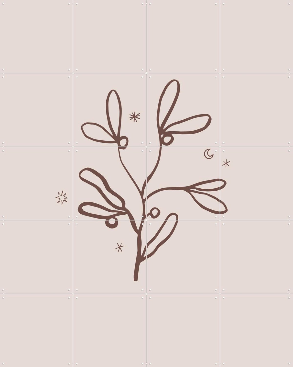 IXXI Minimalist Mistletoe, Palmartprints - 80 x 100 cm - Grote wanddecoratie en posters - Minimalisme, Woonkamer, Slaapkamer, Gang, Kerst Beige