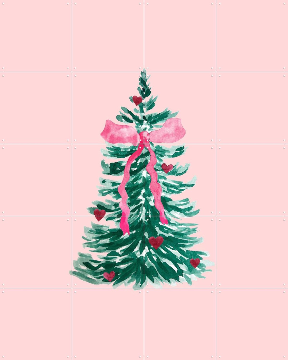 IXXI Christmas Tree Love, Palmartprints - 80 x 100 cm - Grote wanddecoratie en posters - Minimalisme, Schilderijen, Aquarel, Woonkamer, Kerst Roze