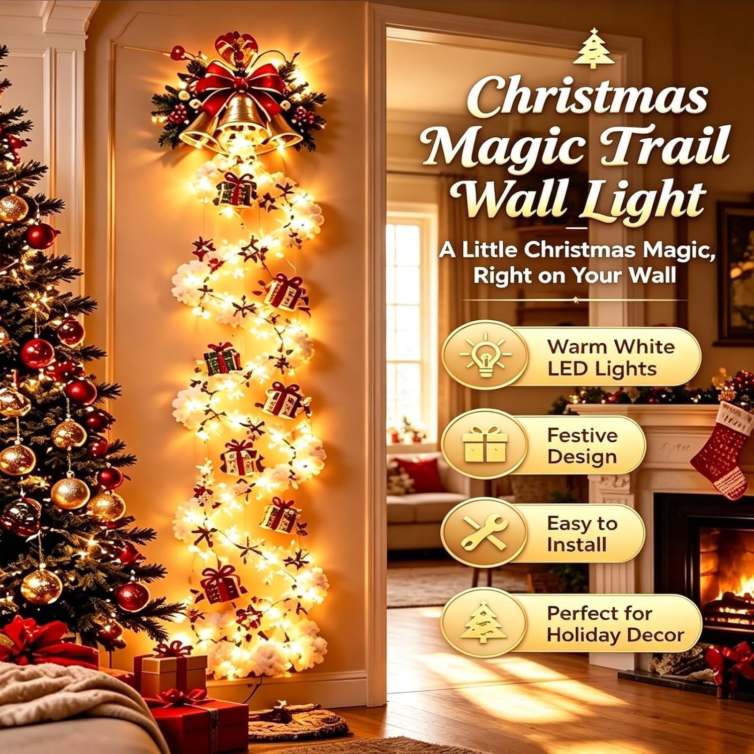 Kerstwandlamp - Verlichte Kerstdeurhanger - Kerstdeurhanger - Kerstversiering Wandlamp - Kerst Wandlamp - DIY Kerstdecoratie voor aan de Muur - Kerst Wanddecoratie - Geschikt voor muren, deuren, ramen en balkons - Sterrenpatroon – foto 5