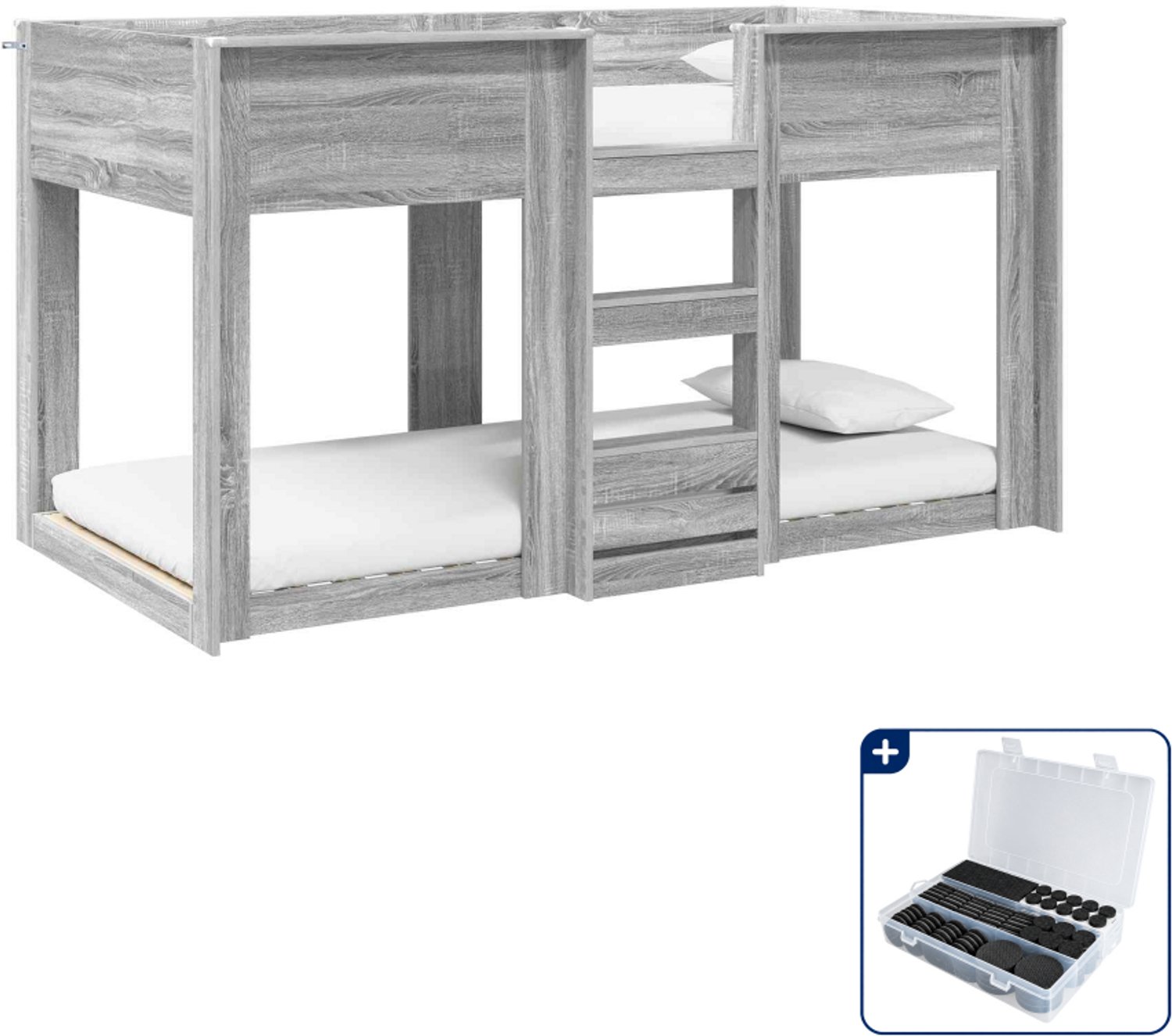 vidaXL stapelbed - 80 x 200 cm - bewerkt hout - grijs sonoma - Inclusief antikrasvilt 177-delig