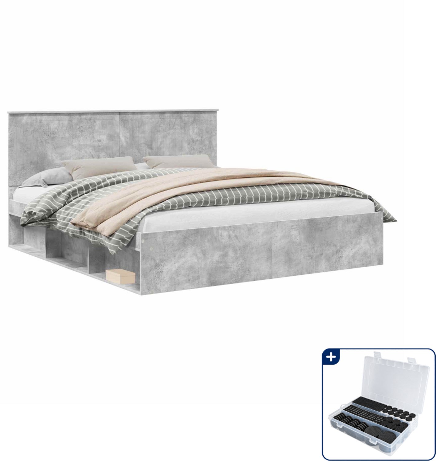 vidaXL Kingsize bedframe - 180 x 200 cm - betongrijs - Inclusief antikrasvilt 177-delig Zwart
