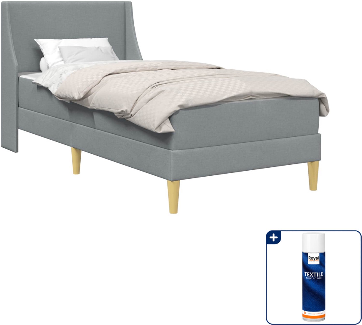 vidaXL bedframe met matras 100 x 200 cm - lichtgrijs - Inclusief textielbeschermer 500 ml