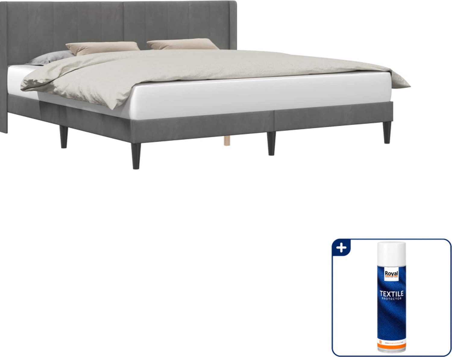 vidaXL Bedframe - Kingsize - 180 x 200 cm - donkergrijs - Inclusief textielbeschermer 500 ml Donker Grijn