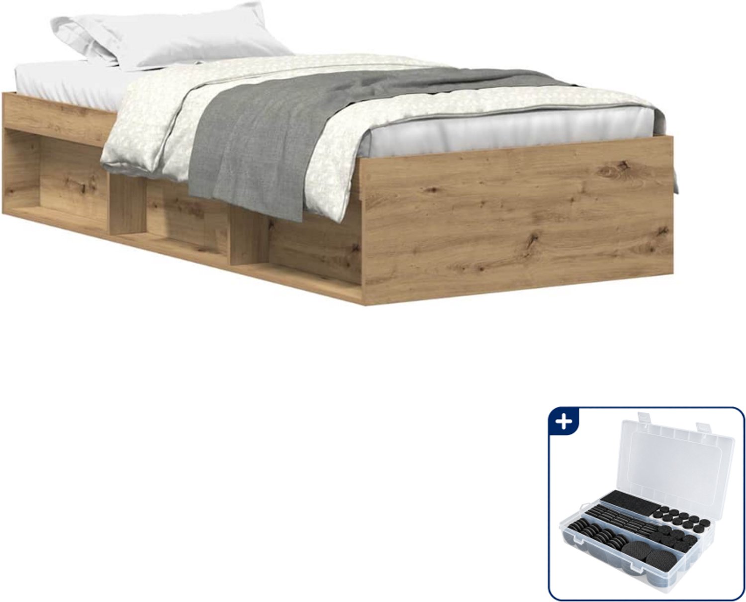 vidaXL bedframe - 100 x 200 cm - bewerkt hout en grenenhout - artisan - Inclusief antikrasvilt 177-delig Bruin