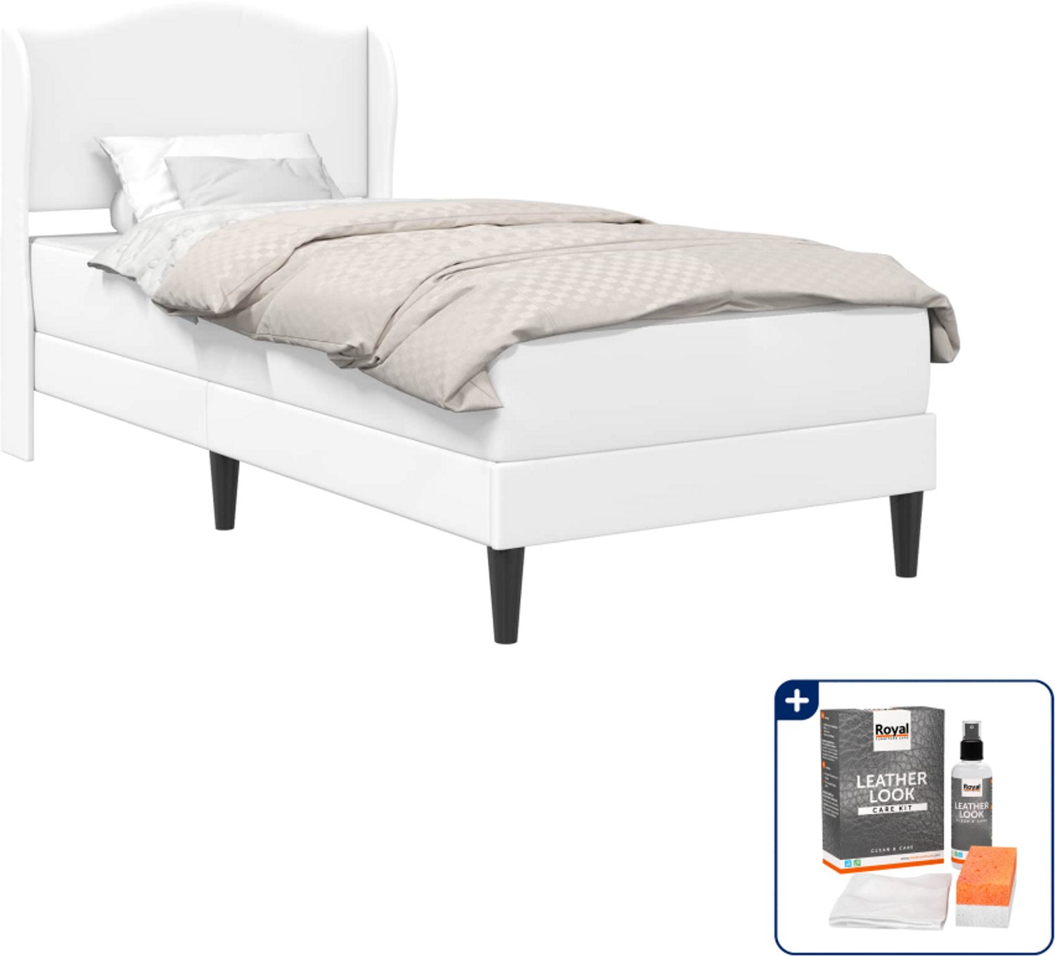 vidaXL bedframe met matras - 100 x 200 cm - kunstleer - wit - Inclusief onderhoudsset voor kunstleer 150 ml