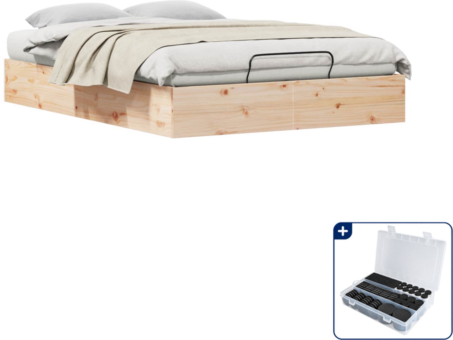 vidaXL ottoman bedframe - 120 x 190 cm - massief grenenhout - naturel - Inclusief antikrasvilt 177-delig Bruin
