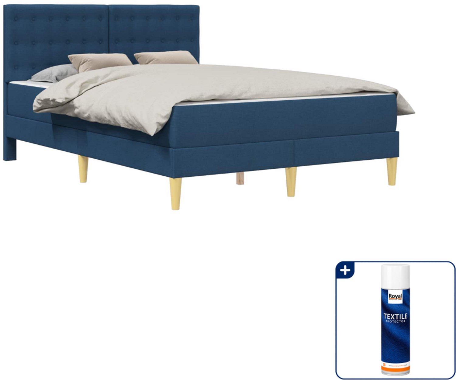 vidaXL bedframe met matras - 120 x 200 cm - stof - blauw - Inclusief textielbeschermer 500 ml