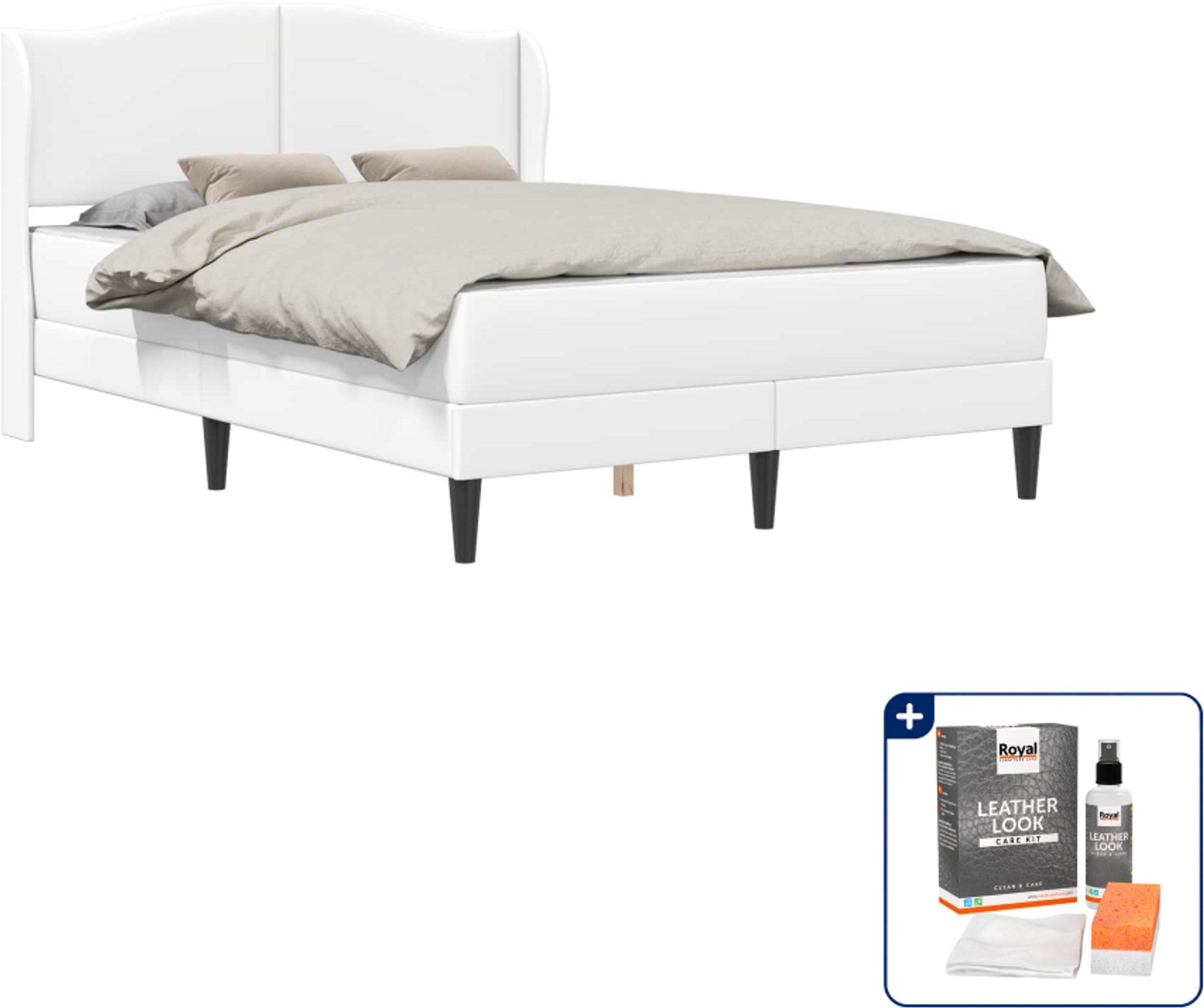vidaXL Bed met matras - Small double 140 x 200 cm - wit - kunstleer - Inclusief onderhoudsset voor kunstleer 150 ml