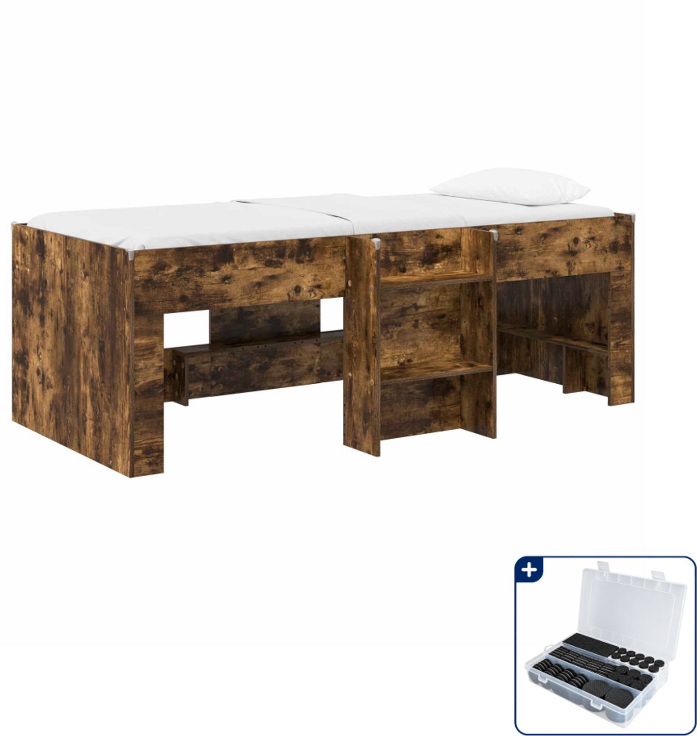 vidaXL kinder hoogslaper - 75 x 190 cm - bewerkt hout - gerookt eiken - Inclusief antikrasvilt 177-delig Bruin