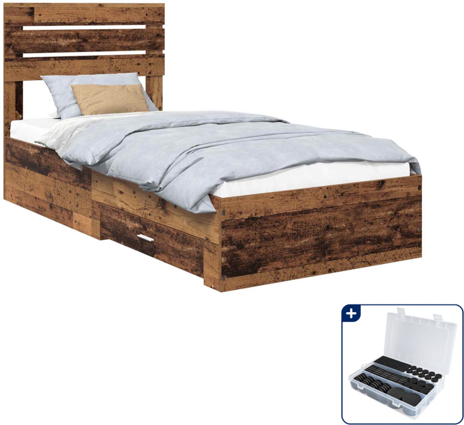 vidaXL bedframe - 100 x 200 cm - bewerkt hout - oudhout - Inclusief antikrasvilt 177-delig Bruin