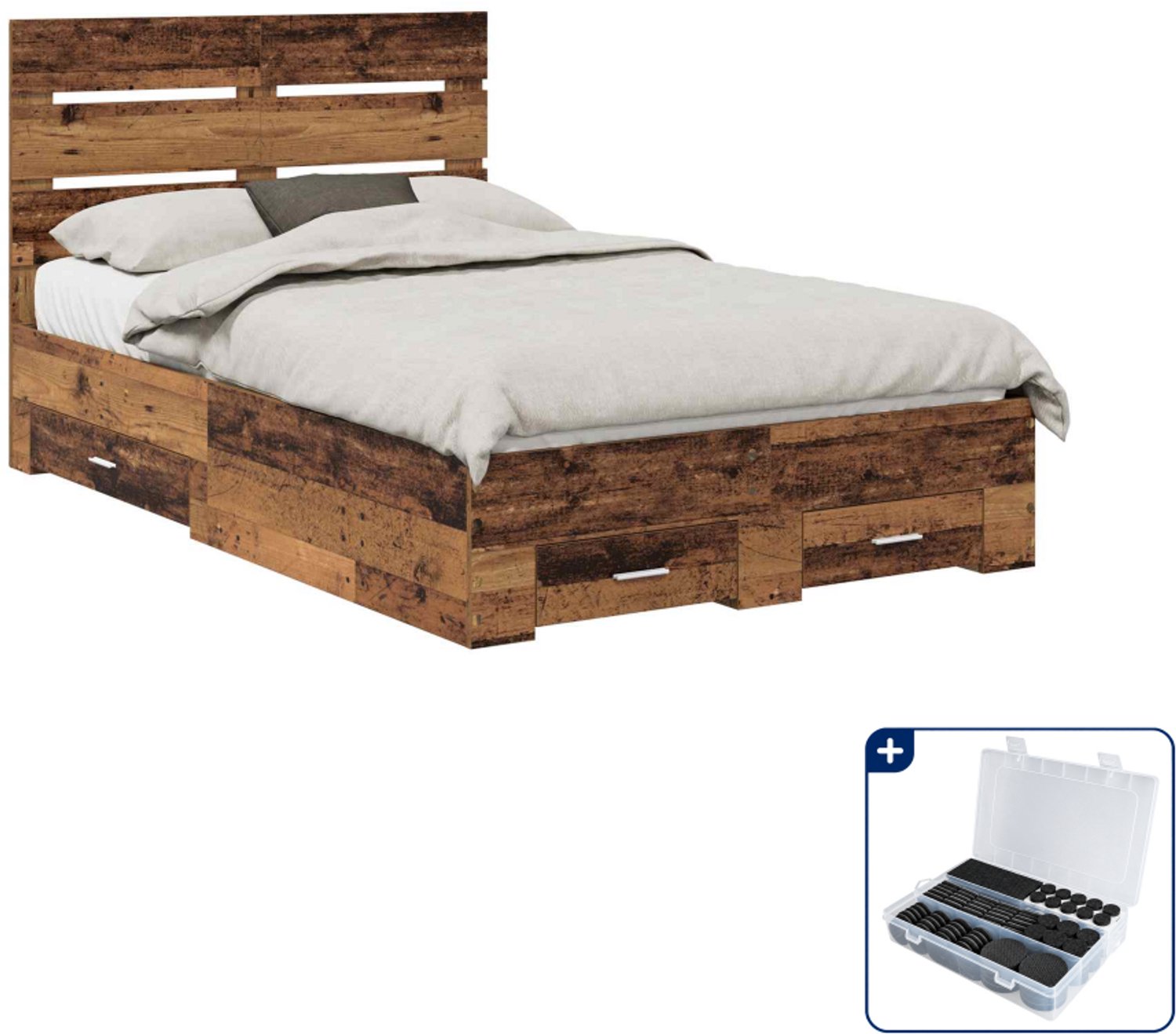 vidaXL bedframe 120 x 190 cm - bewerkt hout - oudhout - Inclusief antikrasvilt 177-delig Bruin