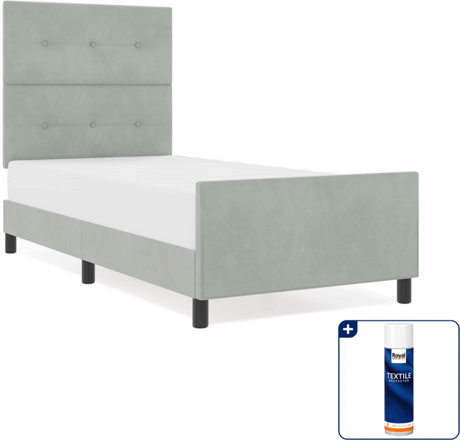 vidaXL boxspringbed - 90 x 190 cm - fluweel - lichtgrijs - Inclusief textielbeschermer 500 ml