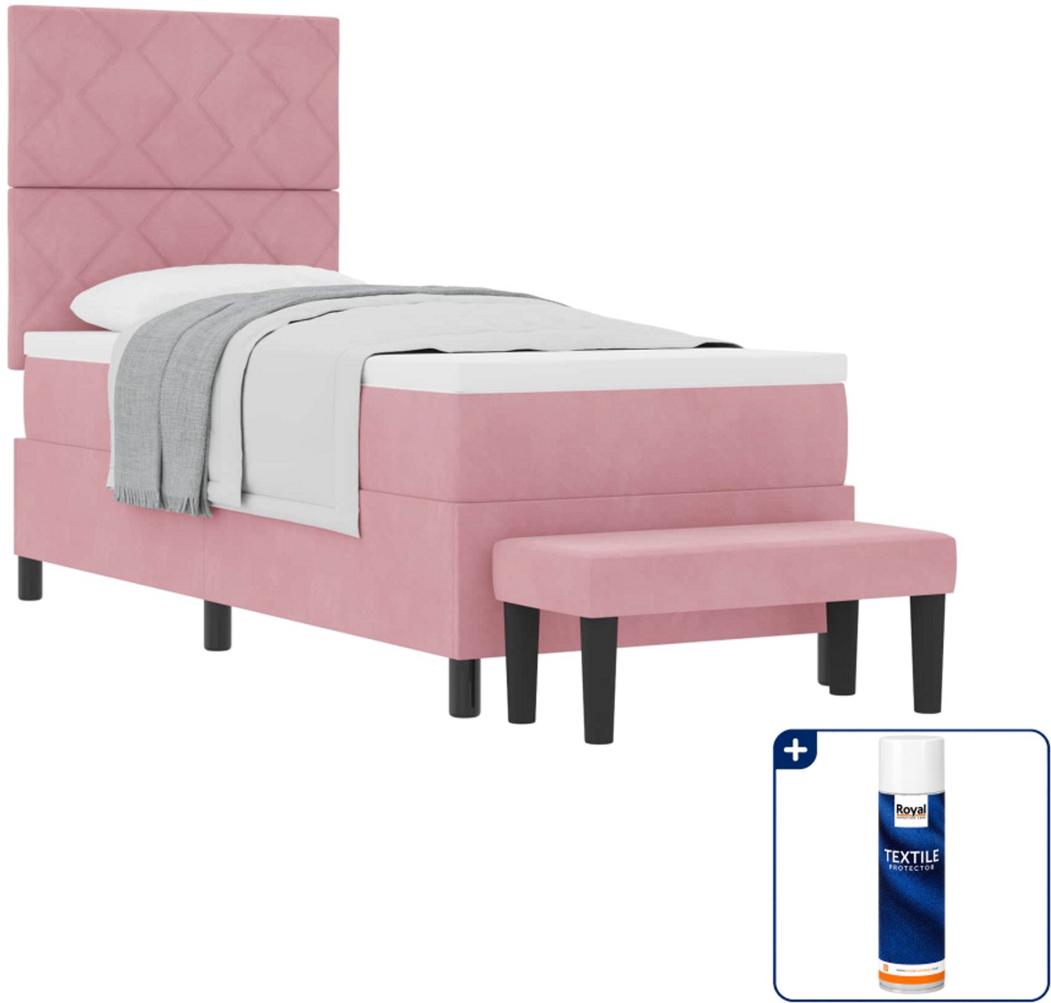 vidaXL boxspring bed met hoofdeinde - 200 x 80 cm - fluweel - roze - Inclusief textielbeschermer 500 ml