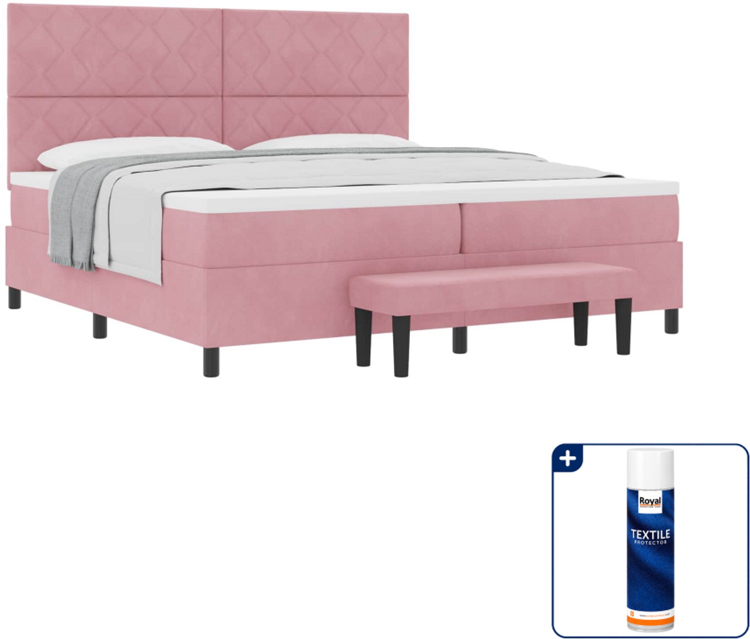 vidaXL Boxspring bed - 200 x 200 cm - fluweel - roze - Inclusief textielbeschermer 500 ml