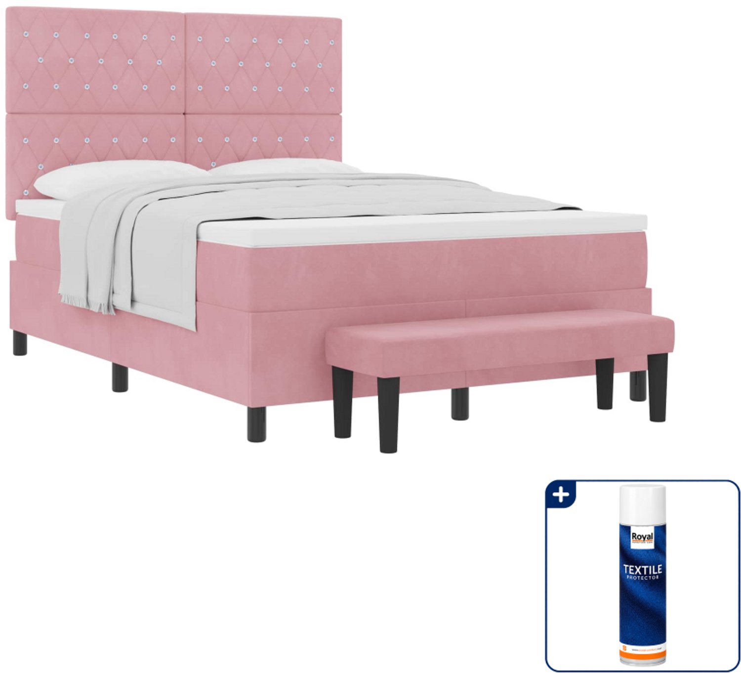 vidaXL boxspring - queensize - 200 x 160 cm - roze - Inclusief textielbeschermer 500 ml