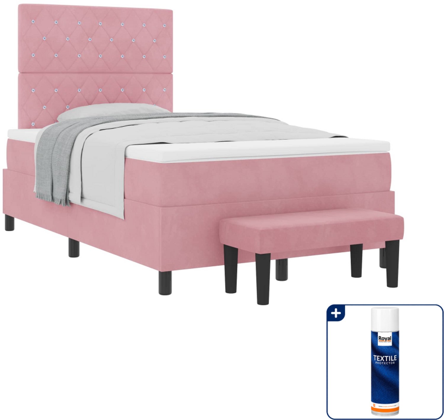 vidaXL boxspring met matras en topper - 120 x 200 cm - fluweel - roze - Inclusief textielbeschermer 500 ml