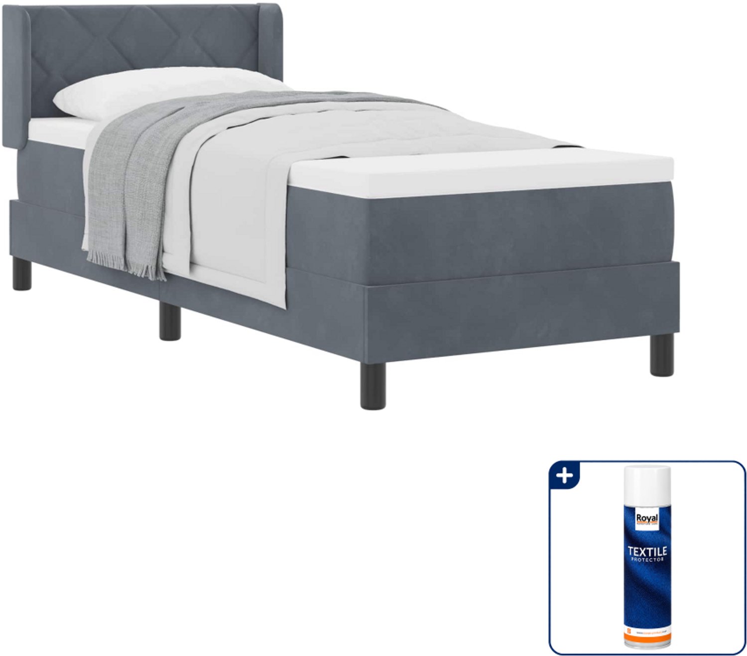 vidaXL boxspringbed - 200 x 80 cm - donkergrijs - Inclusief textielbeschermer 500 ml