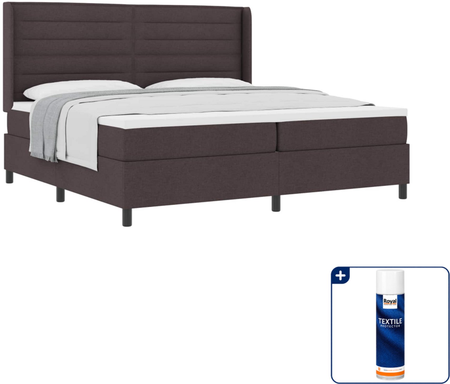 vidaXL boxspringbed - 200 x 200 cm - donkerbruin - Inclusief textielbeschermer 500 ml