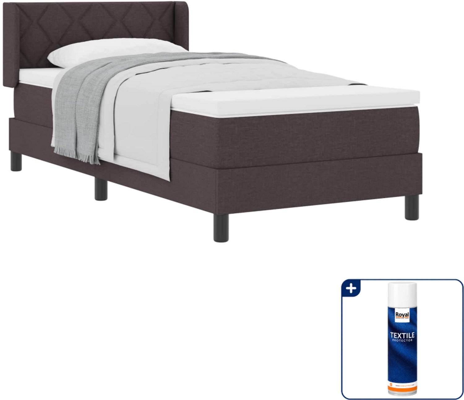 vidaXL boxspringbed - 190 x 90 cm - donkerbruin - Inclusief textielbeschermer 500 ml