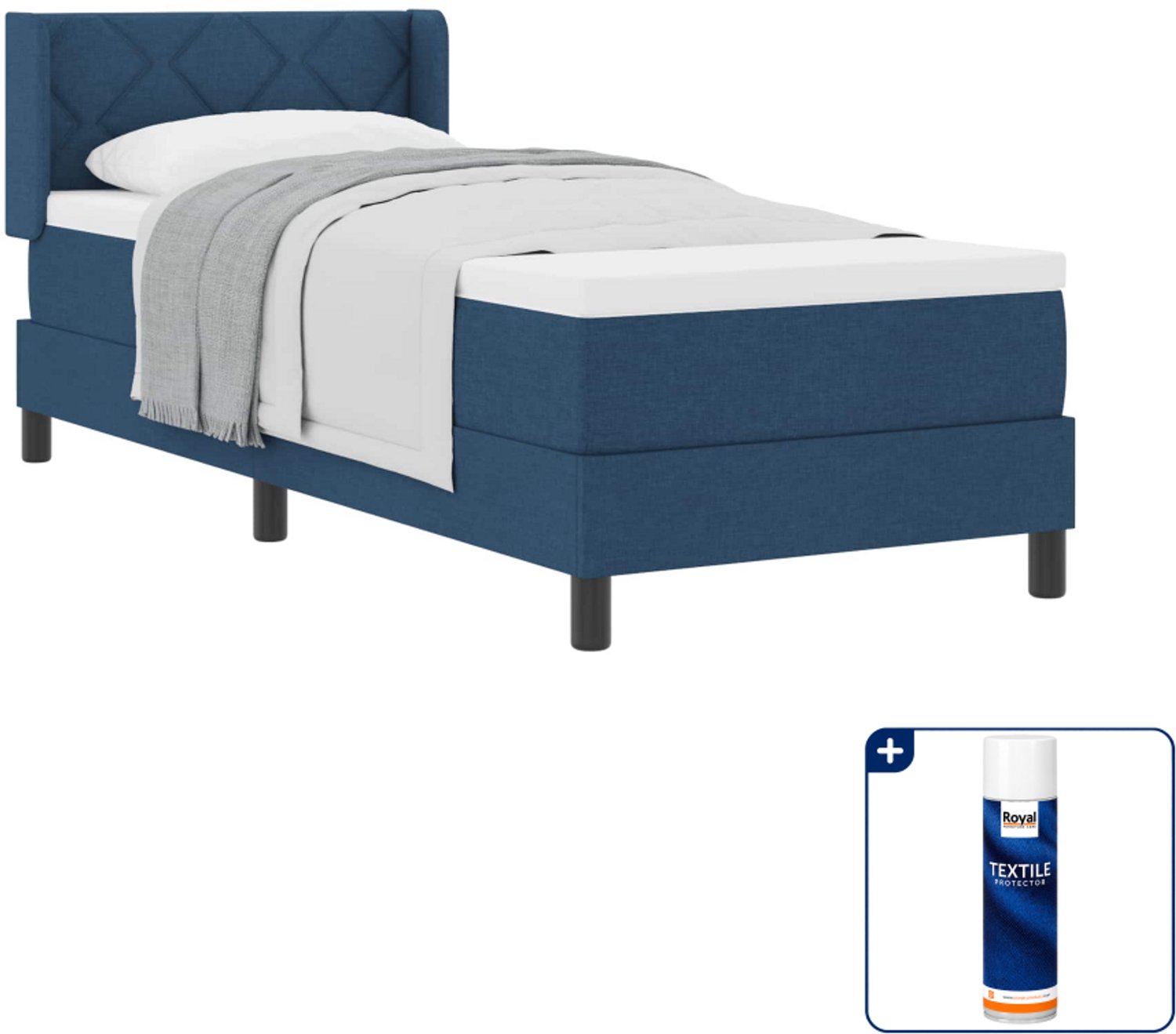vidaXL Boxspringbed - 80 x 200 cm - stof - blauw - Inclusief textielbeschermer 500 ml