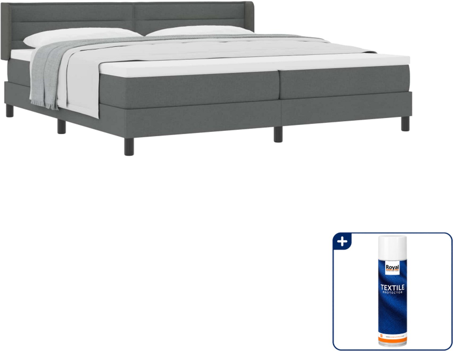 vidaXL boxspringbed - Super kingsize - 200 x 200 cm - donkergrijs - Inclusief textielbeschermer 500 ml