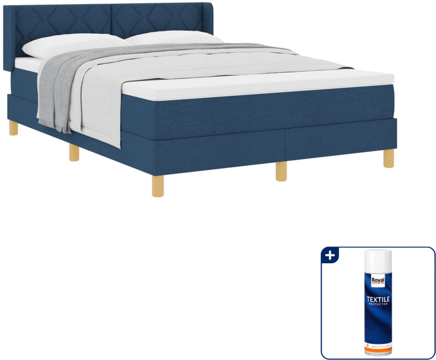vidaXL Boxspringbed - 140 x 190 cm - stof - blauw - Inclusief textielbeschermer 500 ml