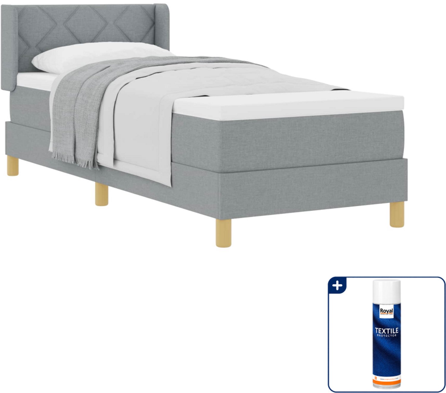vidaXL boxspringbed - 80 x 200 cm - lichtgrijs - Inclusief textielbeschermer 500 ml