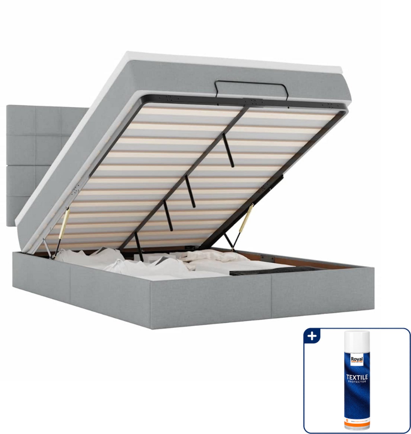 vidaXL ottoman bed - Small double - 140 x 200 cm - stof - lichtgrijs - Inclusief textielbeschermer 500 ml