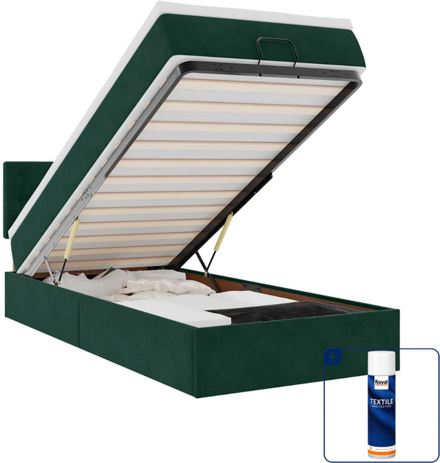 vidaXL ottoman bed met matras en LED - 100 x 200 cm - fluweel - donkergroen - Inclusief textielbeschermer 500 ml Bruin
