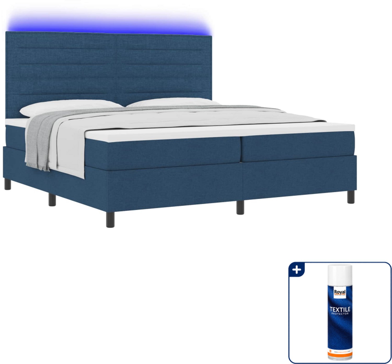 vidaXL boxspring met matras en led - 200 x 200 cm - blauw - Inclusief textielbeschermer 500 ml