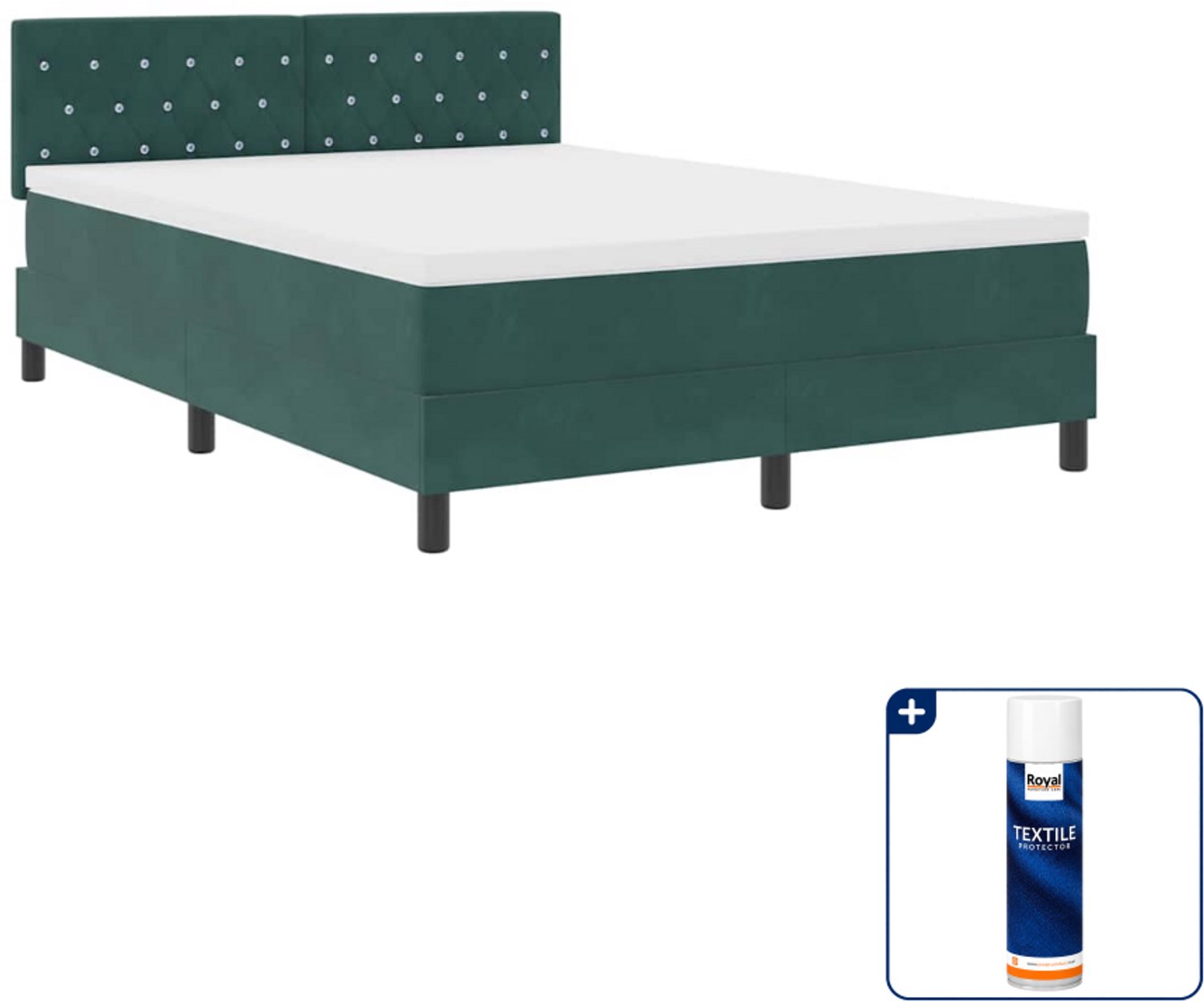 vidaXL LED boxspring Small double - 140 x 200 cm - donkergroen - Inclusief textielbeschermer 500 ml
