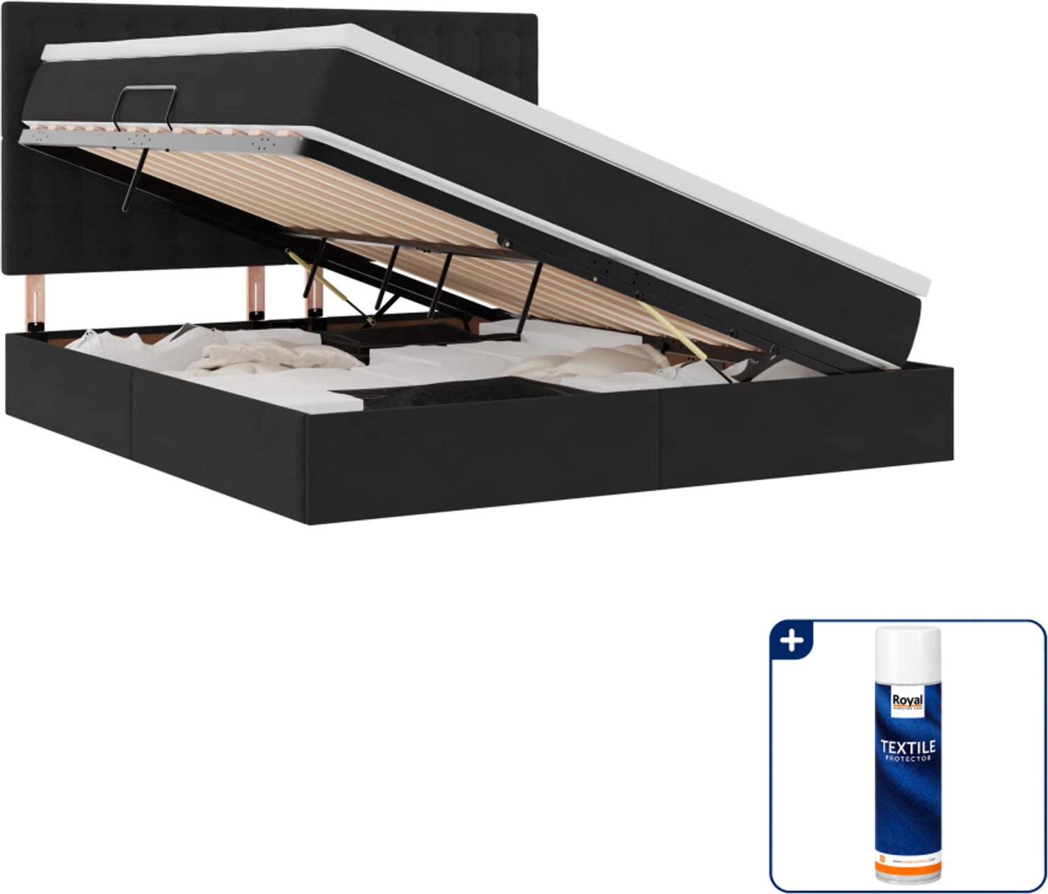 vidaXL Kingsize bed met matras - 180 x 200 cm - zwart - Inclusief textielbeschermer 500 ml Wit