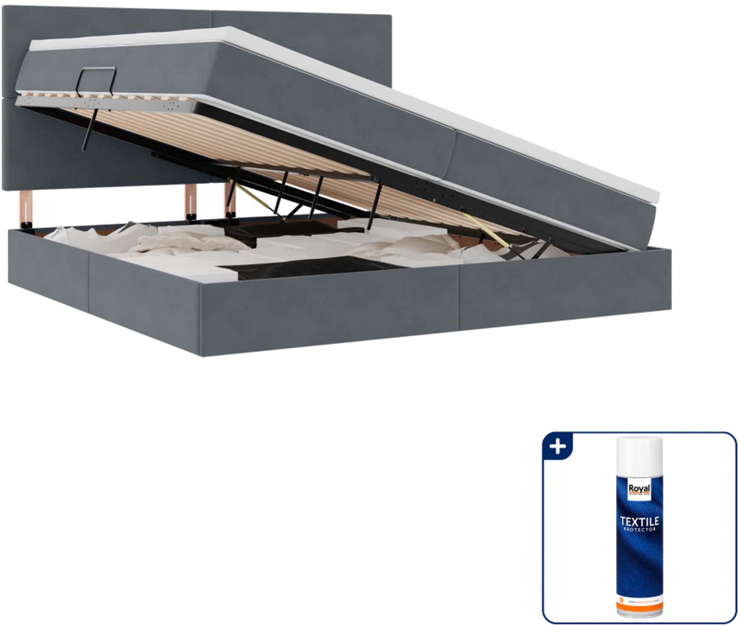 vidaXL Opbergbed met matras - 200 x 200 cm - fluweel - donkergrijs - Inclusief textielbeschermer 500 ml Wit