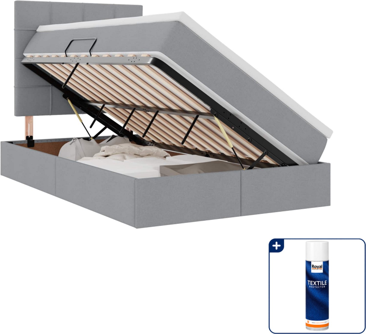 vidaXL led-opslagbed met matras - 120 x 200 cm - lichtgrijs - Inclusief textielbeschermer 500 ml Groen