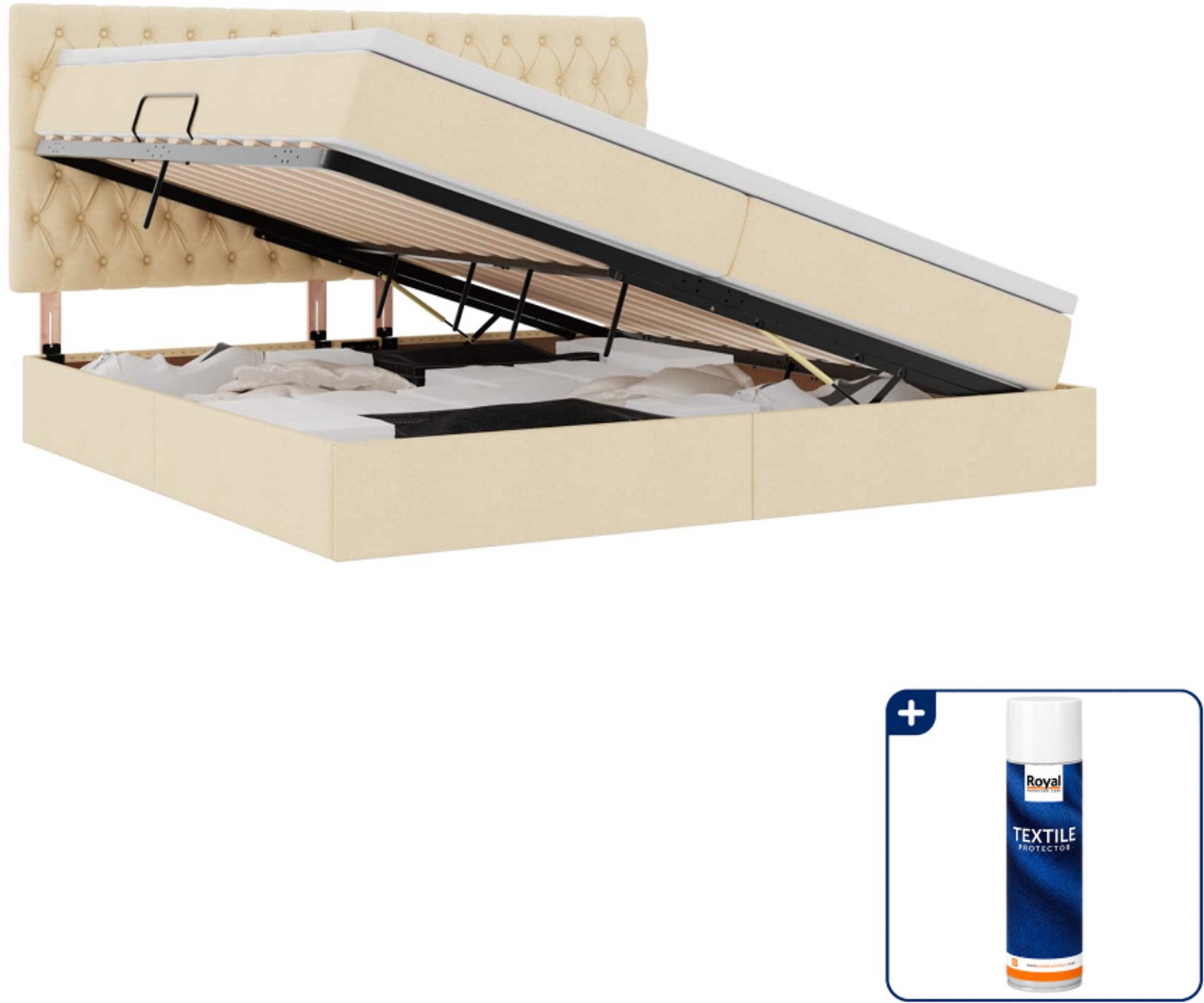 vidaXL opbergbed met matras - 200 x 200 cm - crème - Inclusief textielbeschermer 500 ml Blauw