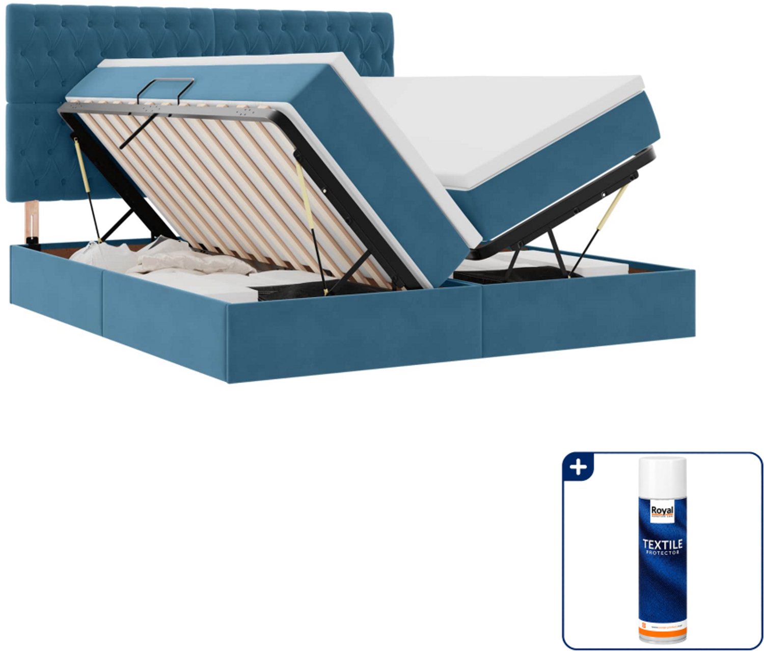 vidaXL Kingsize opbergbed - 180 x 200 cm - fluweel - donkerblauw - Inclusief textielbeschermer 500 ml