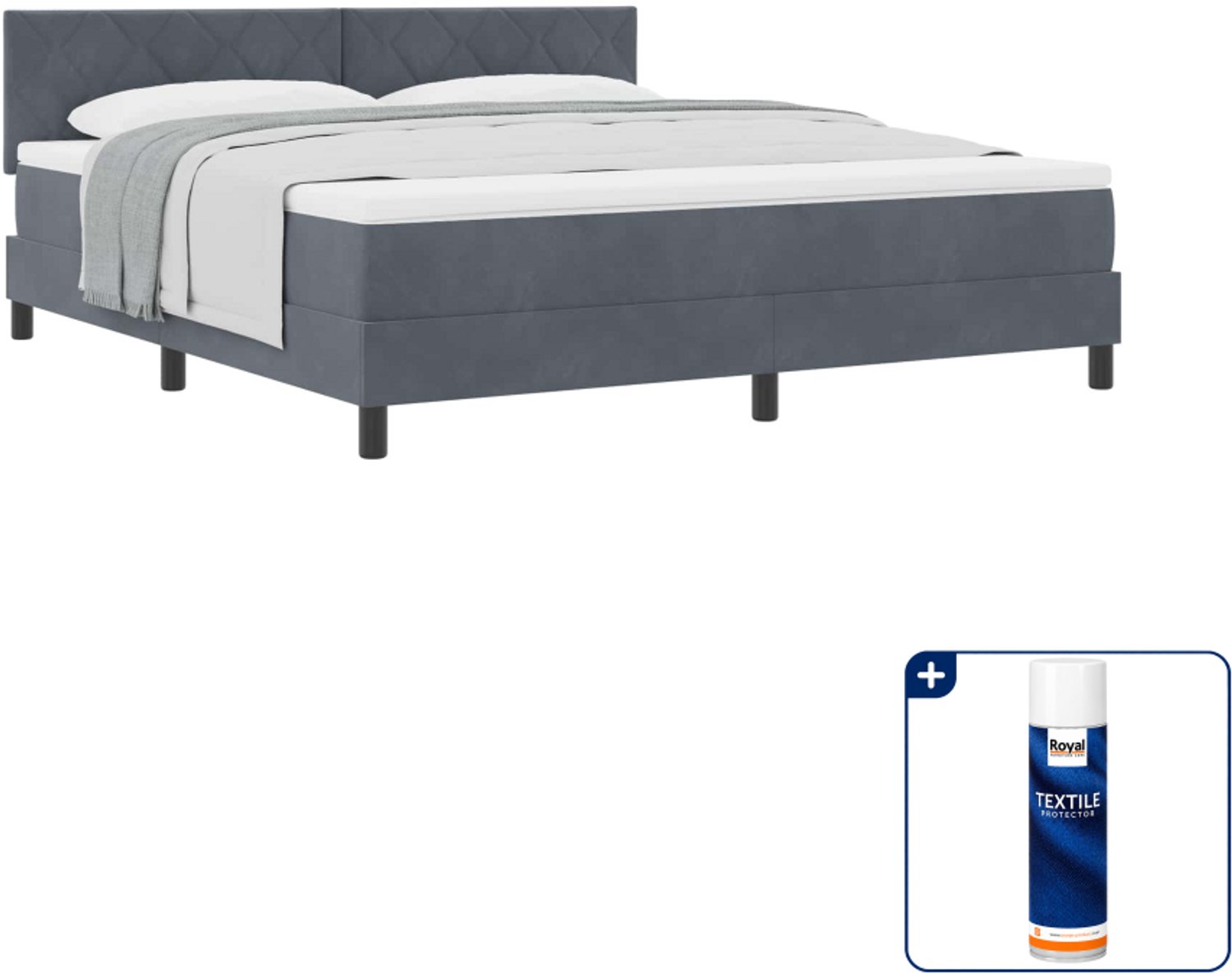 vidaXL Kingsize boxspringbed - 180 x 200 cm - donkergrijs - Inclusief textielbeschermer 500 ml