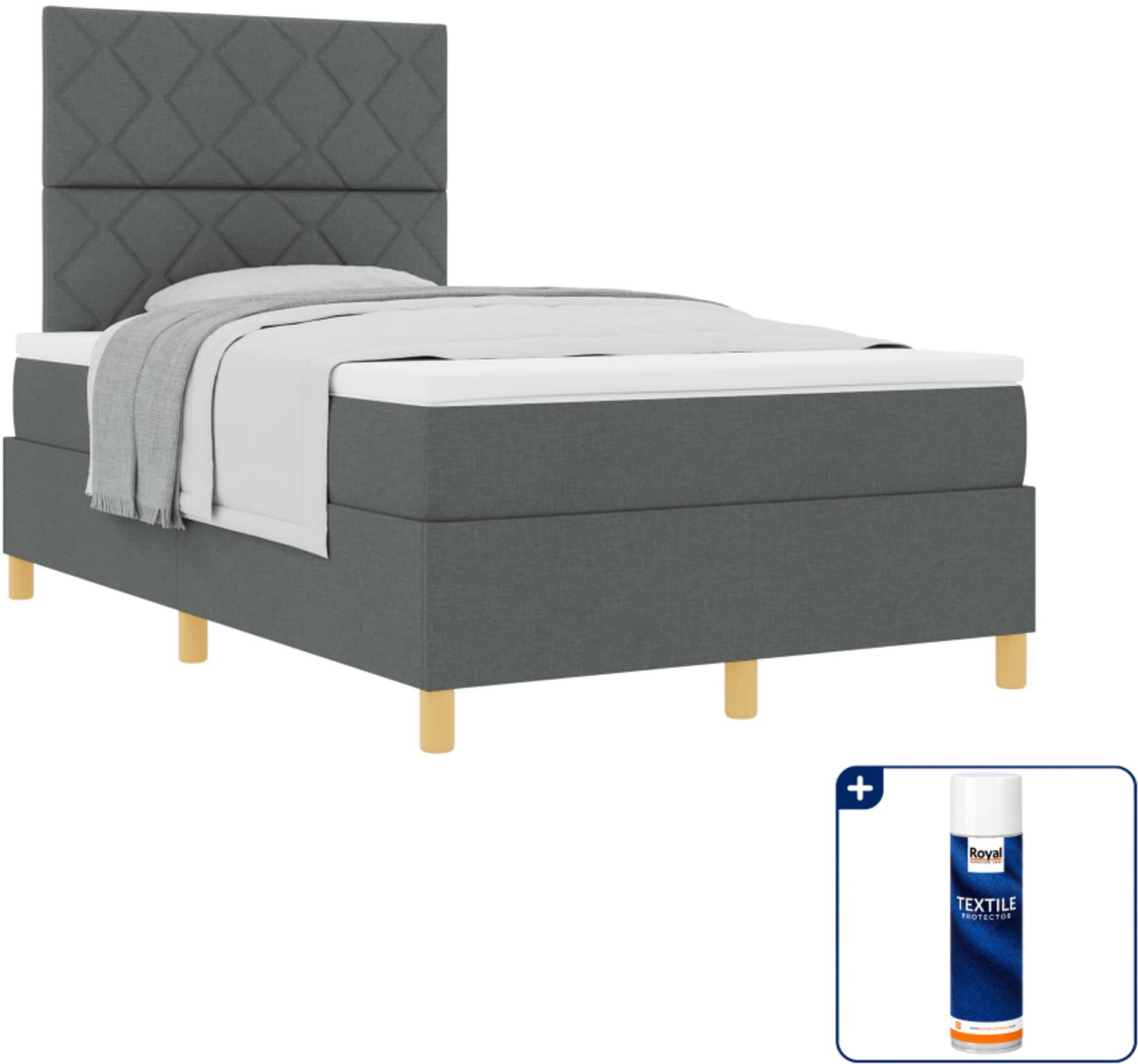 vidaXL boxspringbed - 120 x 190 cm - stof - donkergrijs - Inclusief textielbeschermer 500 ml