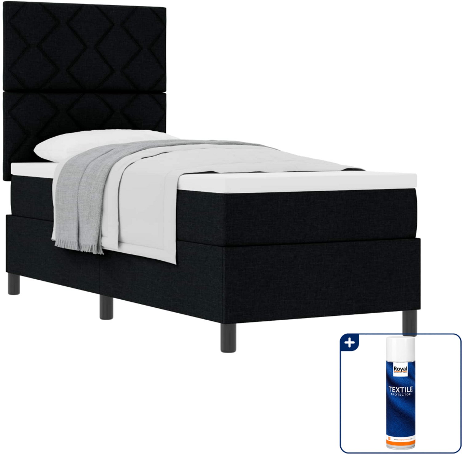 vidaXL boxspringbed - 80 x 200 cm - stof - zwart - Inclusief textielbeschermer 500 ml