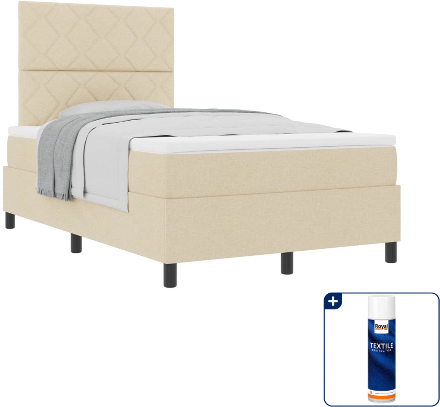 vidaXL boxspringbed - 120 x 190 cm - crème - Inclusief textielbeschermer 500 ml