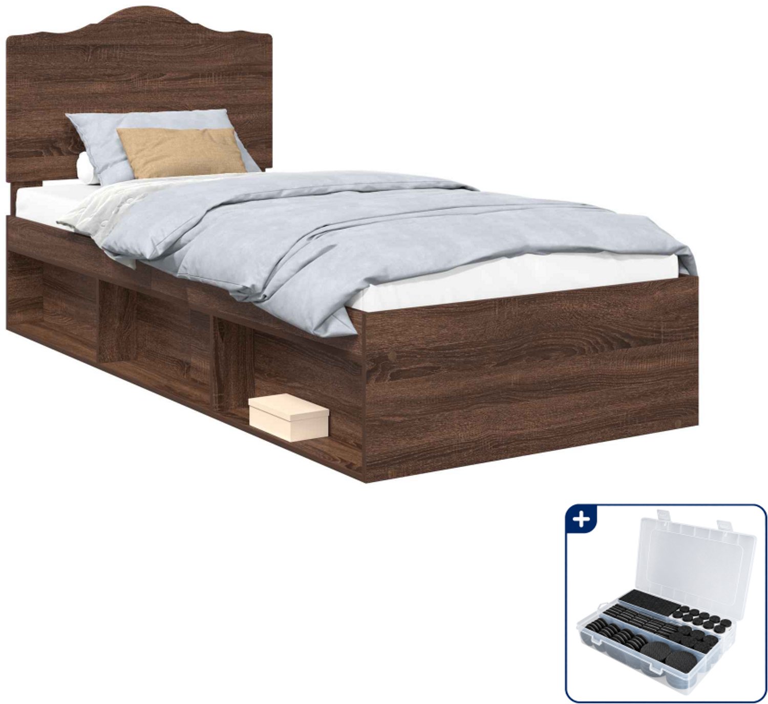 vidaXL bedframe - 100 x 200 cm - bewerkt hout - bruin eiken - Inclusief antikrasvilt 177-delig