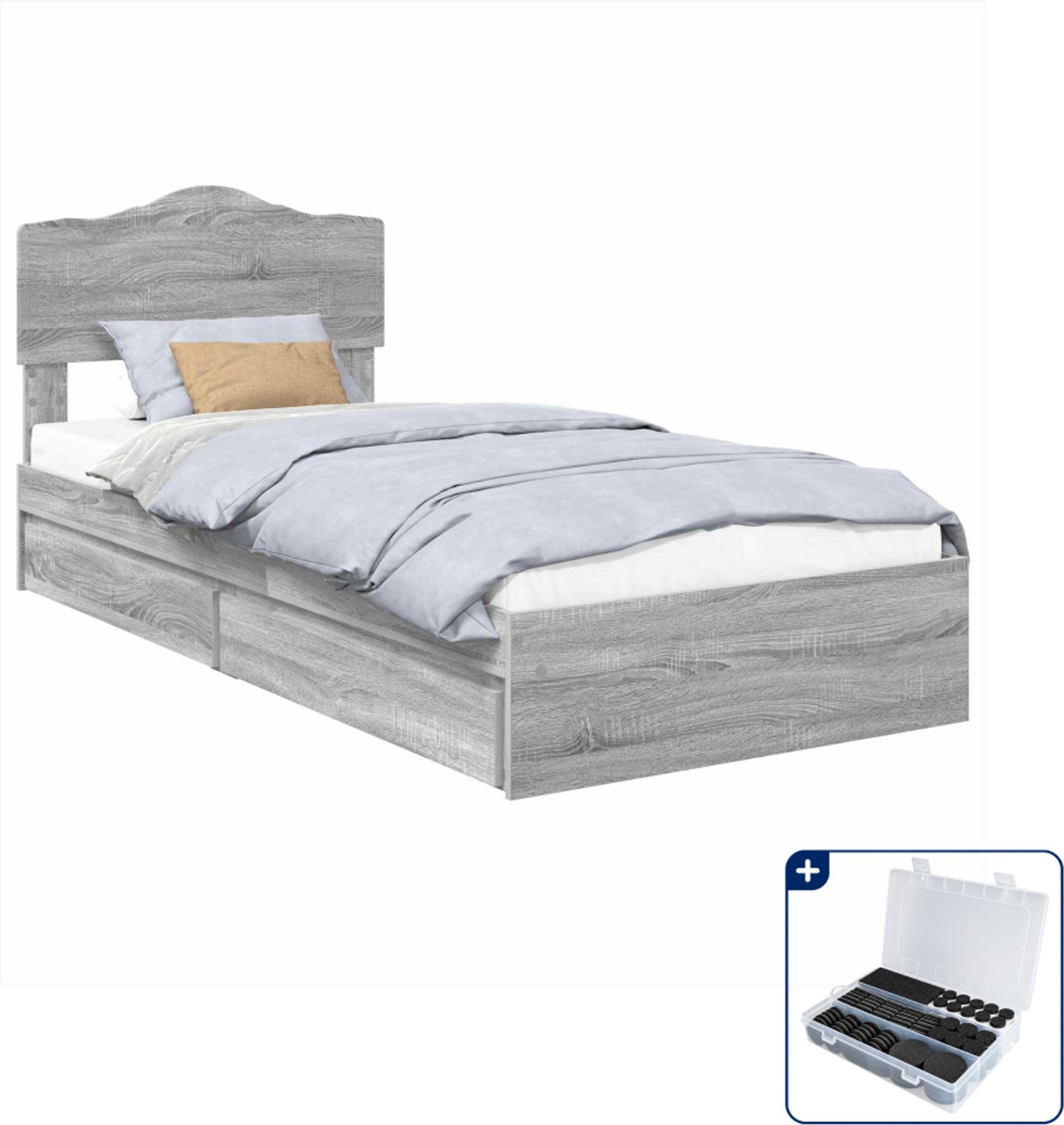 vidaXL bedframe met lade - 100 x 200 cm - bewerkt hout - grijs sonoma - Inclusief antikrasvilt 177-delig