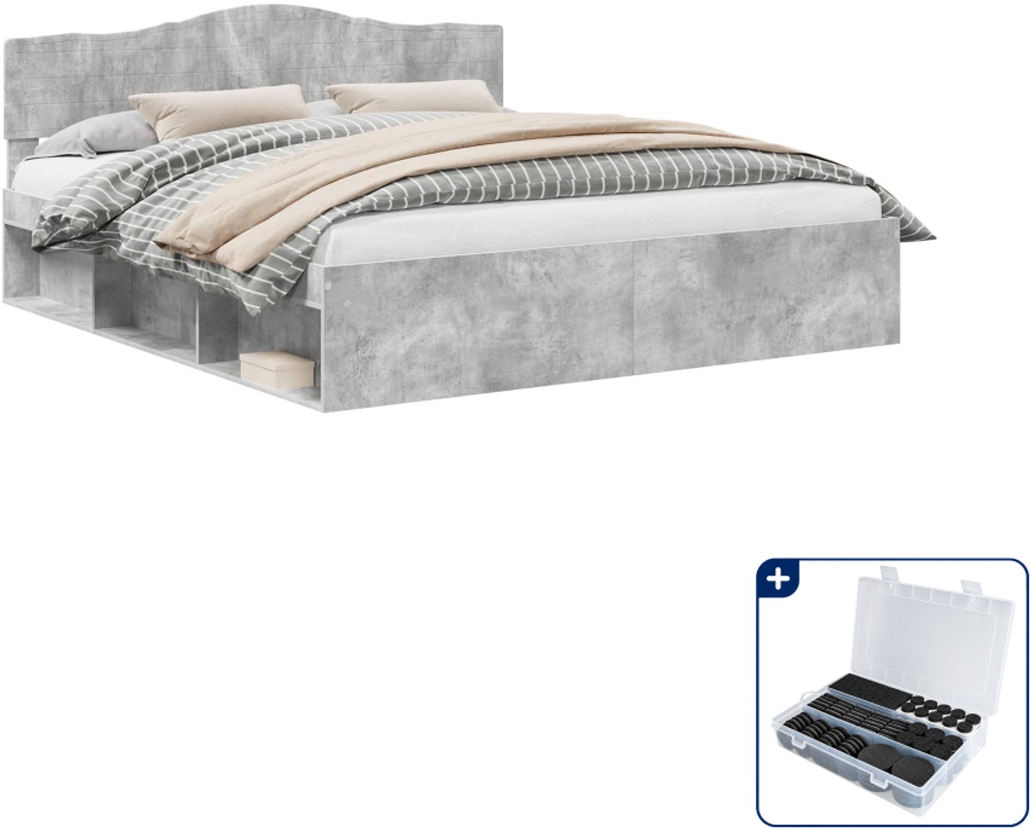 vidaXL Bedframe - Kingsize - 180 x 200 cm - beton - Inclusief antikrasvilt 177-delig Grijs