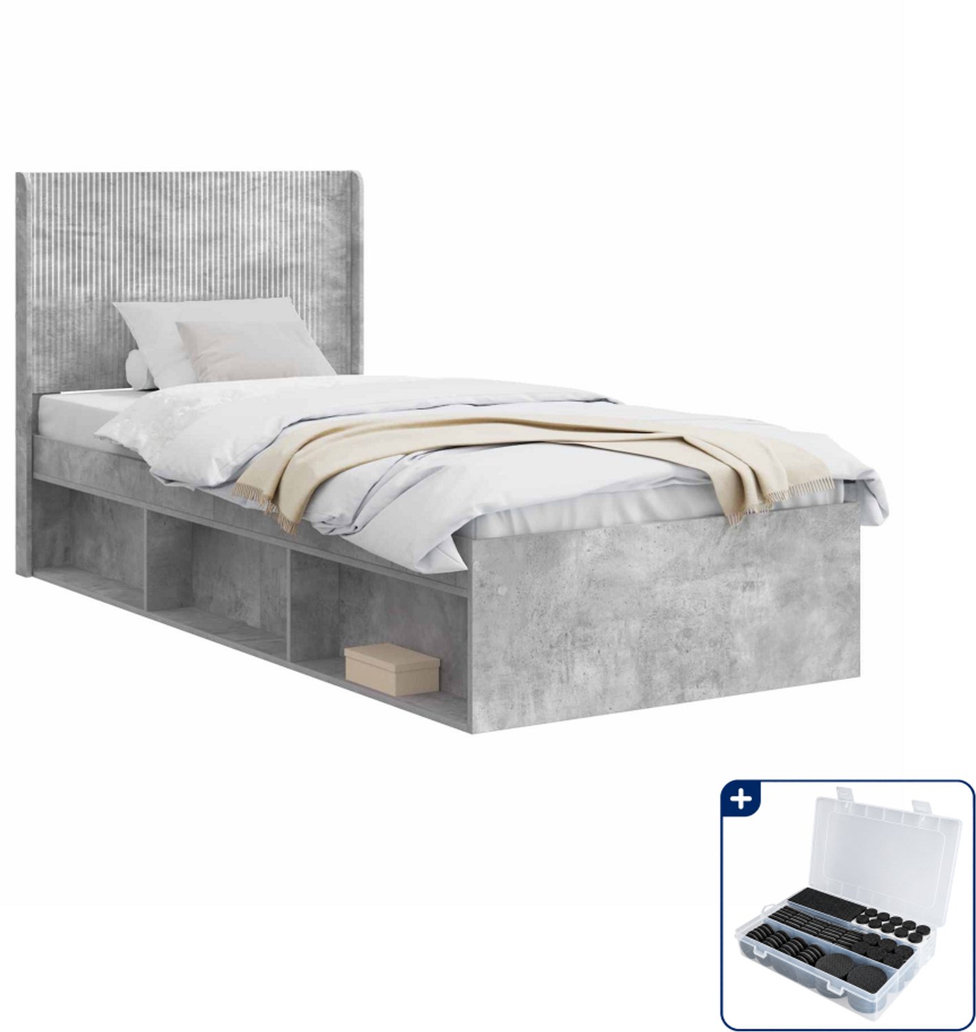 vidaXL bedframe met opbergruimte - 90 x 190 cm - bewerkt hout - grijs - Inclusief antikrasvilt 177-delig