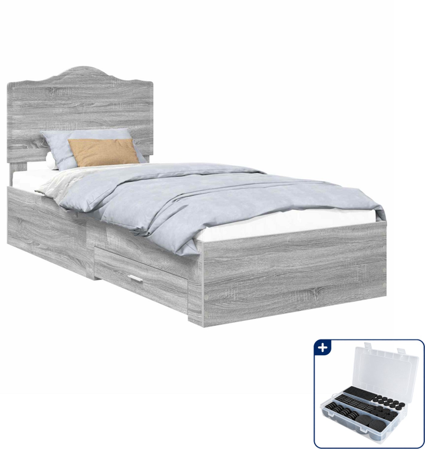 vidaXL bedframe - 90 x 200 cm - bewerkt hout - grijs sonoma - Inclusief antikrasvilt 177-delig