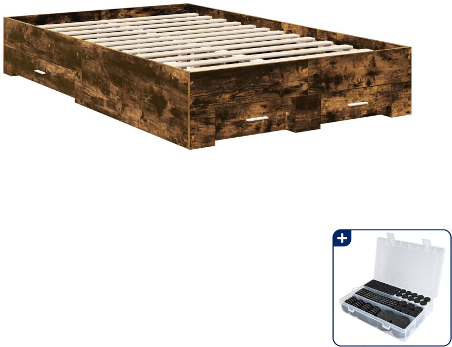 vidaXL bedframe - 120 x 200 cm - bewerkt hout - gerookt eiken - Inclusief antikrasvilt 177-delig Bruin