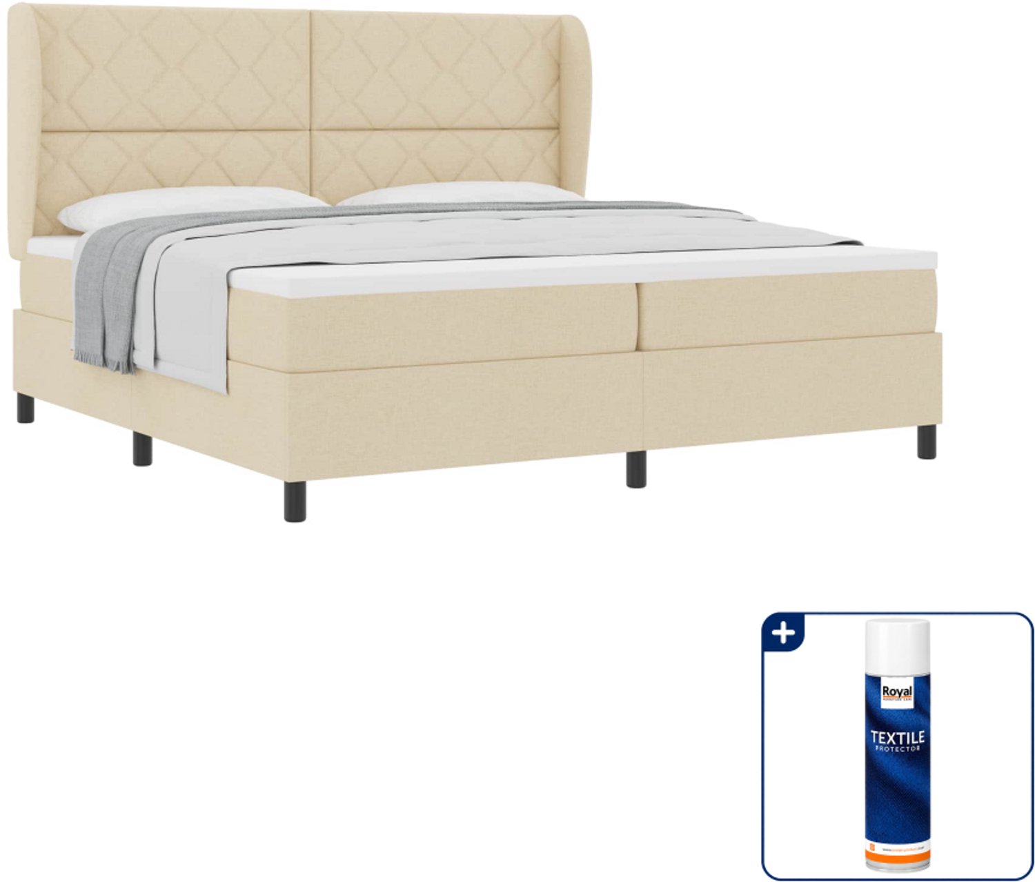 vidaXL boxspring - 200 x 200 cm - stof - crème - Inclusief textielbeschermer 500 ml